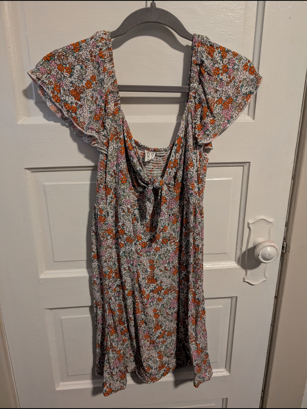 Viscose Summer Coquette White Floral Tie-Front Mini Dress Roxy
